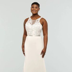 Avery Austin - Chiffon Bridesmaid Dress With Illusion Lace Bodice in Ivory